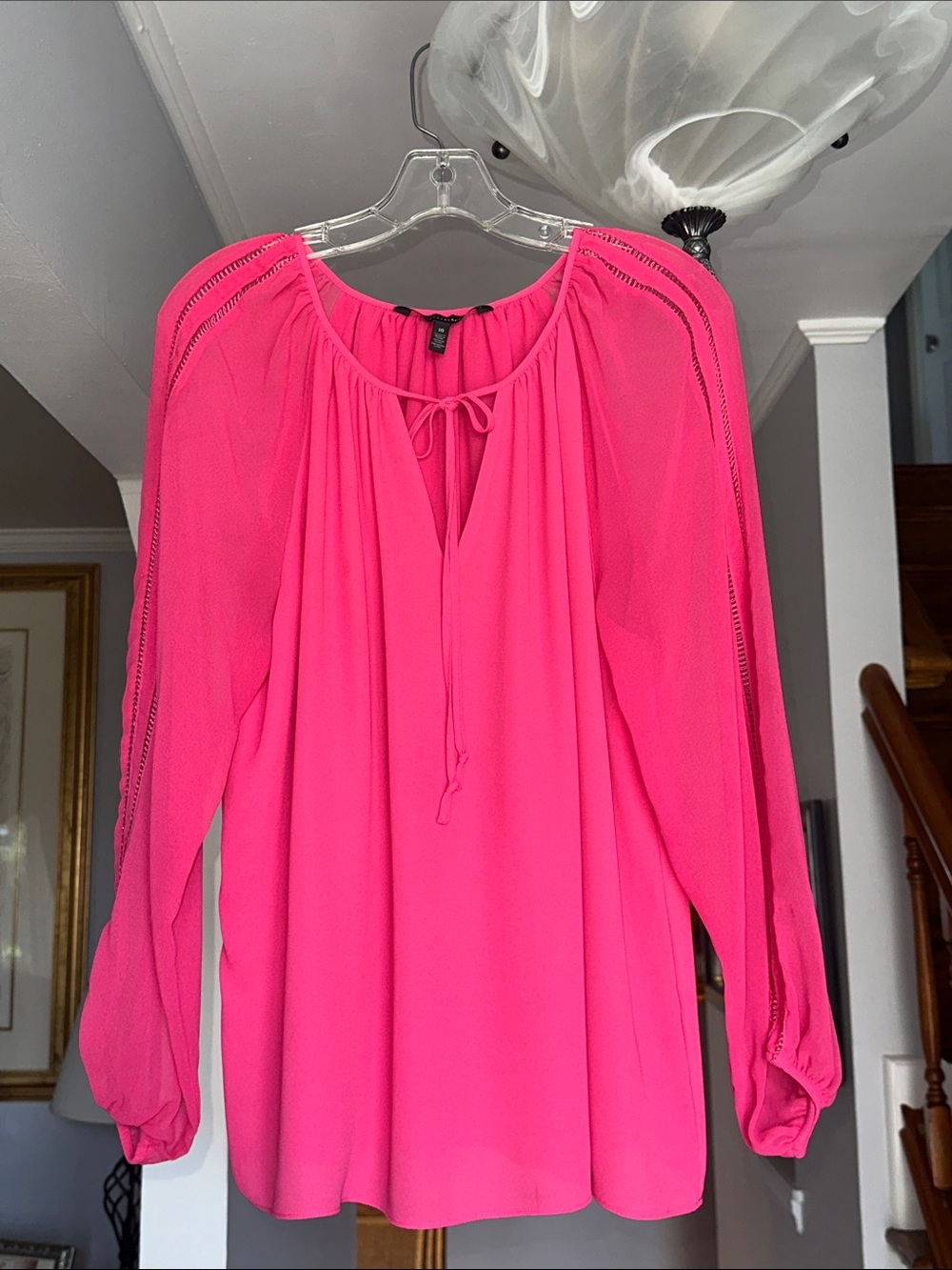 White House Black Market Hot Pink Tie-Neck Blouse Sz 10